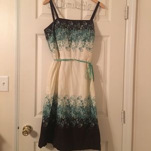 Brown/Teal/Cream Printed Dress Sz 12